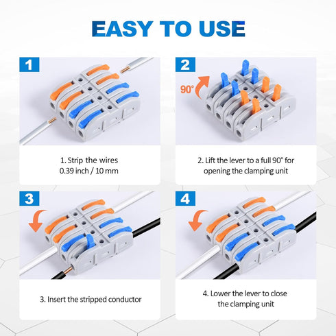 Lever Wire Connectors, HTCELLE 60-Piece Quick Connect Electrical Splicing Kit for 28-12 AWG, 1 in 1 out
