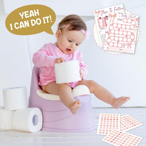 APIILVPQ 10 810" A02 Potty Training Chart with Reward Stickers, Potty Chart for Toddlers Girls, Pink Bow Reward