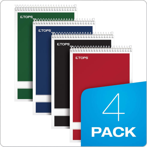 TOPS Spiral Steno Books, 6" x 9", Gregg Rule White Paper, 80 Sheets, 4 Books Per Pack