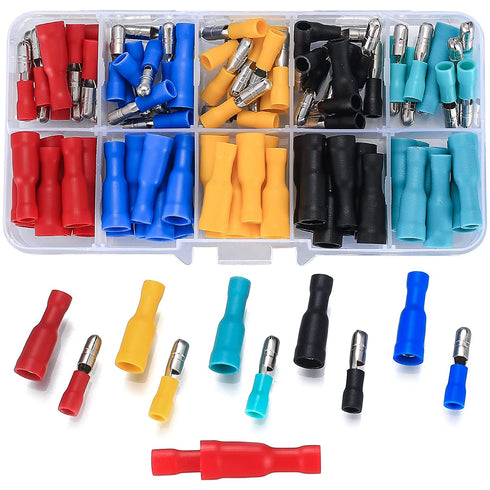100 Pcs Bullet Connectors Kit, Insulated Female and Male Bullet Crimp Automotive Wire Connectors