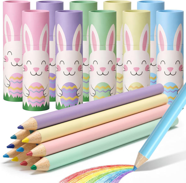Weekgrat 10 Sets Easter Basket Stuffers, 4.7" Macaron Pastel Mini Colored Pencils, Soften