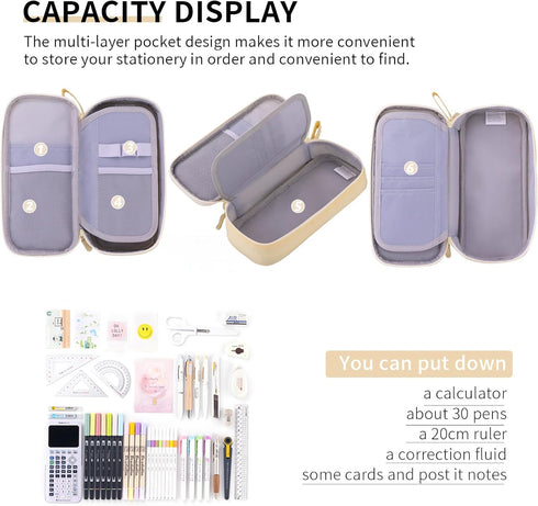 CICIMELON Durable Pen Pencil Case, Big Storage Pen Pouch Bag for School Supplies, College Teen Girls Adults, Beige