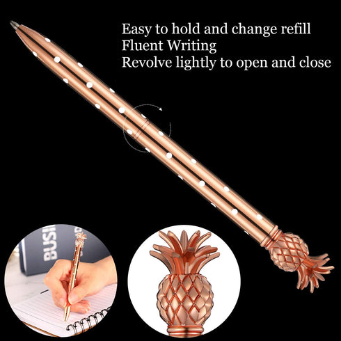 Outus Pineapple Pens, 12 Pieces Metal Ballpoint Pens in Rose Gold for Graduate Back to School Gifts, Black Ink