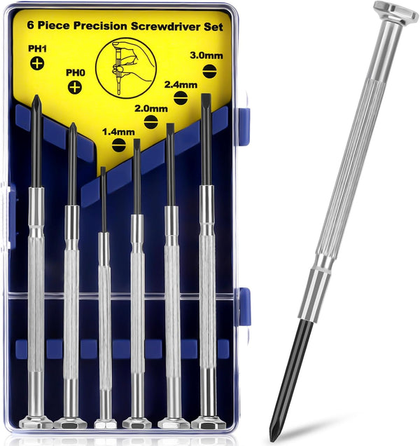 6PCS Tiny Screwdriver Set with Case, Soodeei Mini Screwdrivers for Watch, Toys, Computer, Jewelry Repair