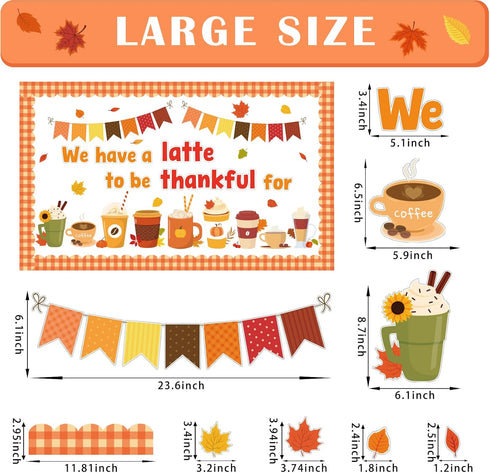 Thanksgiving Latte Bulletin Board Set Fall Coffee Cup Classroom Decoration with Maple Leaves Cutouts