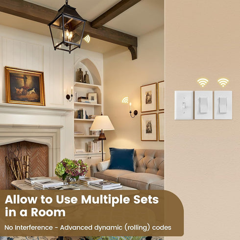 3 15A 100ft SURAIELEC Way Wireless Light Switch, Neutral Wire Required, Grounding, High Power, Range, No Wiring No