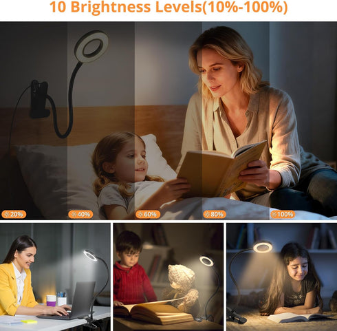 10 Dimmable 3 Woputne Desk Lamp Clip Light, Brightness Light Modes Reading Light, Clamp Bedside Lamp for Painting