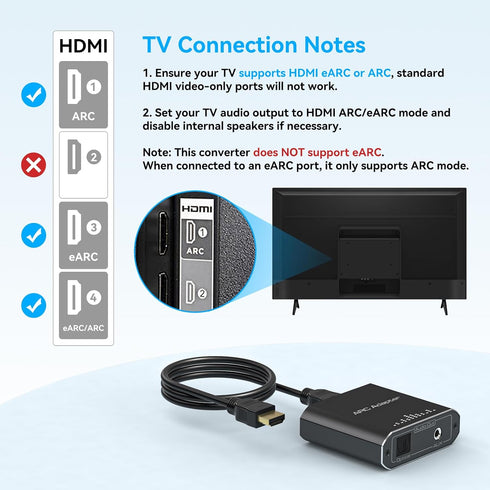 3.5MM 192KHZ VPFET HDMI ARC Audio Extractor Only Work for HDTV ARC to Optical HDMI ARC to RCA Audio Converter Adapter
