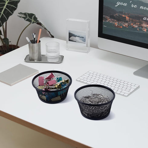 SLSON 6Pack Wire Mesh Paper Clip Holder - Round Desktop Paperclip Dish Dispenser for Office Organizer Accessories