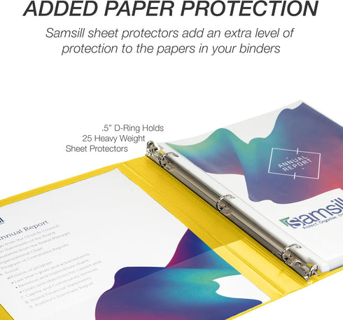 Samsill Durable 0.5 Inch D Ring Binder, Customizable Clear View Binder, Yellow, Made in the USA