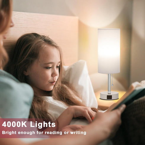 3 3000/4000/5000k Hong-in Nightstand Lamp with Color Modes - White Lamp for Bedroom with USB-C USB-A Charging Ports