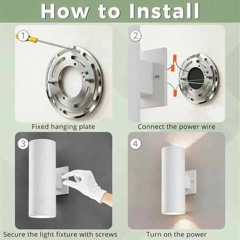 12'' 23W 3000K IP65 2 Pack Outdoor Wall Lights, Up and Down LED Cylinder Exterior Lighting Fixtures, Waterproof Wall
