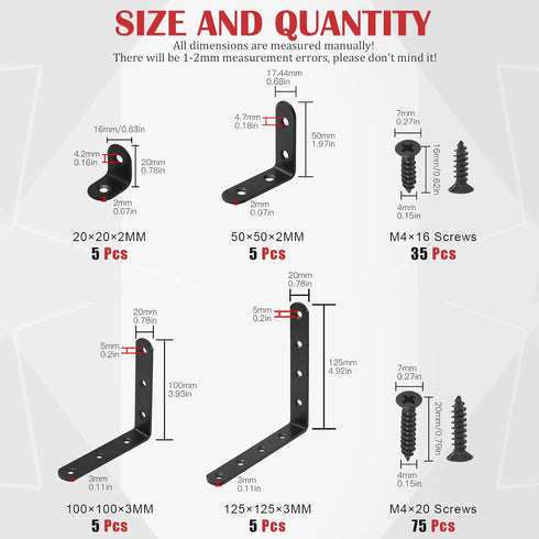Hilitchi 20 Pack) Stainless Steel Black L Bracket Corner Brace and Straight Bracket with Screws Corner Fastener