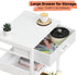 Lerliuo White Printer Stand with Fabric Drawer, 3 Tier Industrial Side Table, Modern Small Desk Holder