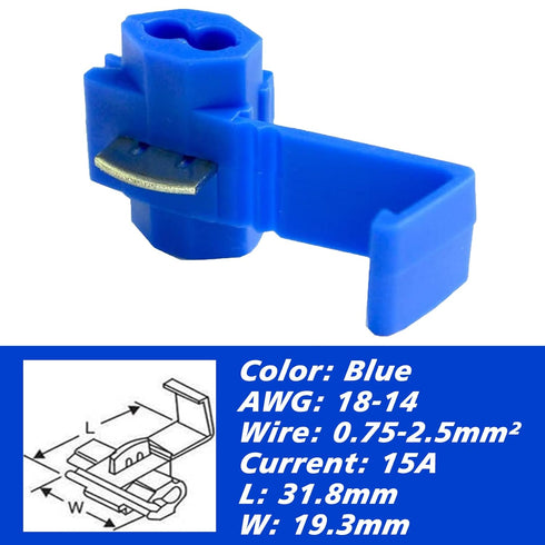 MUYI 100Pcs Blue Double Run or Tap IDC Quick Splice Electrical Tap Solderless Wire Connectors 18-16 AWG (Solid/Stranded)