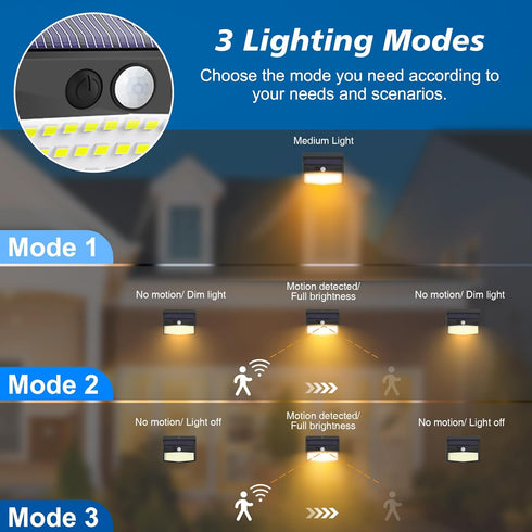 Solar Motion Sensor Outdoor Lights, 138 LED/2 Packs, Waterproof Security Lights for Garden Fence