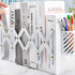 Heavy Duty Book Ends with Pen Holder - Adjustable Metal Book Ends for Shelves, Black Binder Organizer for Desk