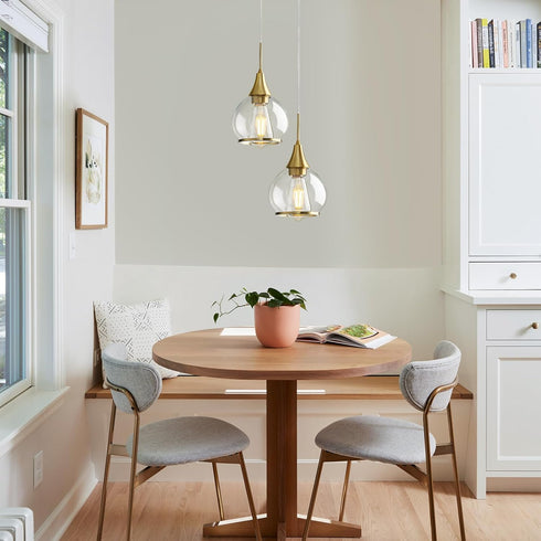 6 Inch Pendant Light Fixtures Kitchen: Brushed Gold Farmhouse Island Light with Clear Glass - Mid Century Globe Kitchen