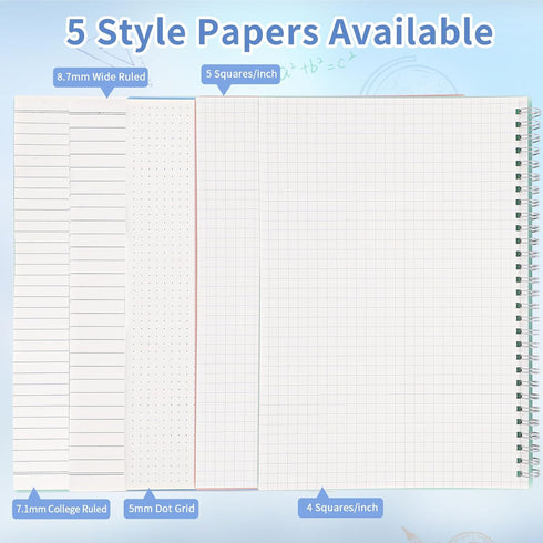 Large B5 Graph Paper Notebook, Spiral Notebook, 8" x 10", 24pcs Index Tabs, Assorted Pastel for Lab and Engineering