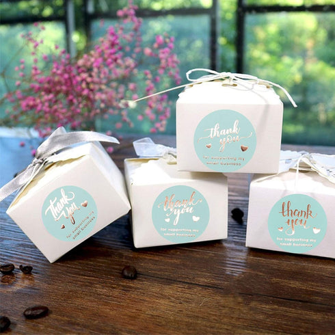Thank You Stickers, 500pcs Round Labels with 4 Designs, Blue & Gold Foil, 1.5" Diameter for Business Gift Packaging