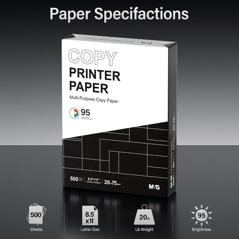 8.5 11, 20lb, 1 (500 95 M&G Multipurpose Copy Printer Paper, x Ream Sheets), Bright, White