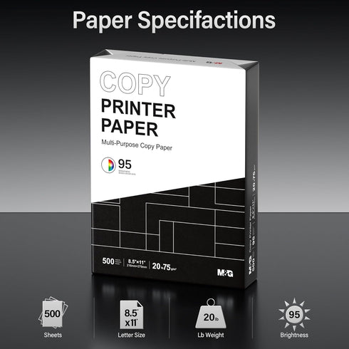8.5 11, 20lb, 3 (1500 95 M&G Multipurpose Copy Printer Paper, x Ream Sheets), Bright, White