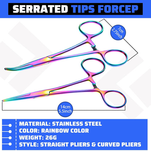 Tweezer(Colorful,2 BBTO Hemostat Curved and Straight Hemostat Forceps Piercing Pliers Forceps, Stainless Steel Straight