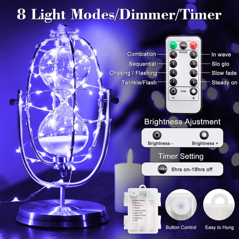 Smacen 2 Pack 32.8 100 8 Ft Led Black Light Fairy Lights, UV fairy Lights Battery Operated with Remote & Timer, Modes