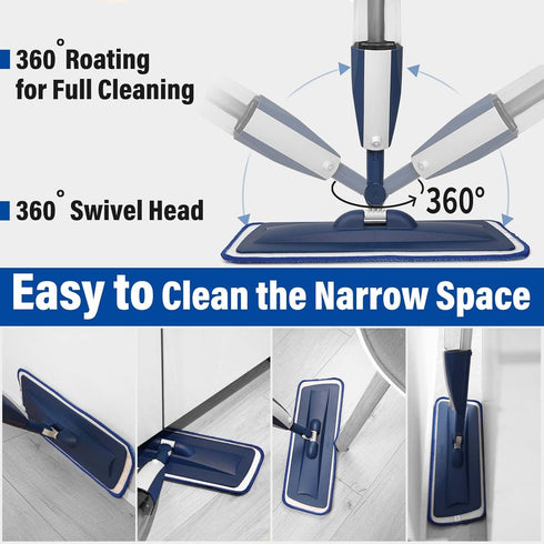 14 oz 3 Commercial Mops for Floor Cleaning Wet Spray Mop with Refillable Bottle and Washable Microfiber Pads Home