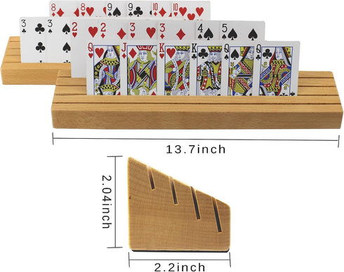 Set 2 (13.7x2.04x2.2 inch) VINJOE Premium Solid Beechwood Playing Card Holders - Accessories with Five Crowns Card Game