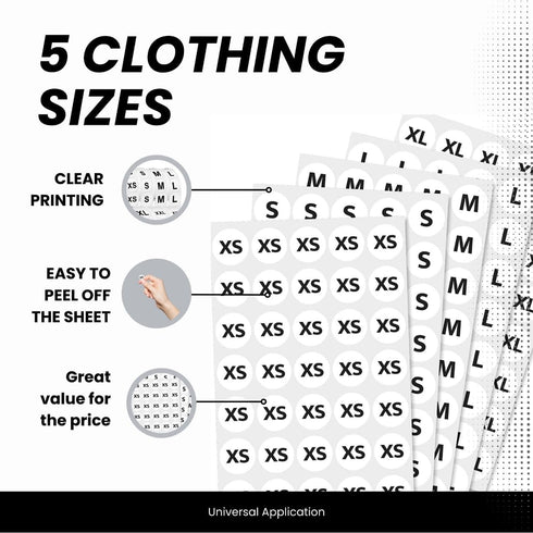 Size Stickers for Clothing, Pack of 2000 Round Self-Adhesive 3/4" Labels, Includes XS S M L XL Clothing Size Stickers