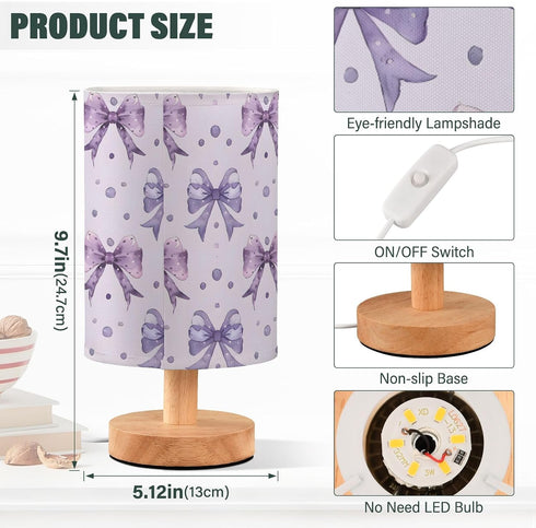 ALAZA Bedside Table Lamp for Bedroom Purple Bow Nightstand LED Light Lamps with USB Port Linen Fabric Shade Table Desk