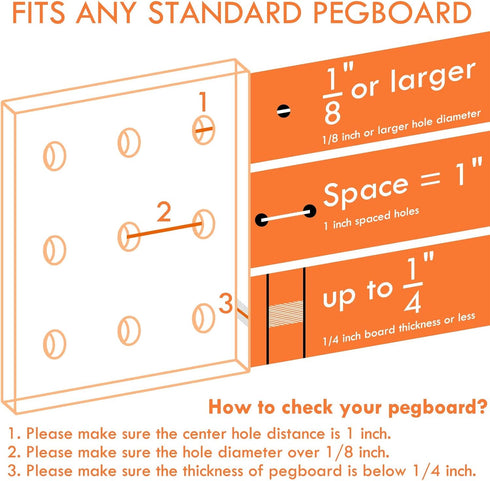 G.CORE Large Pegboard Cups, Grey Peg Board Storage Bin 6 Pack with Hooks for Organization