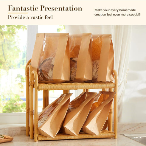 Foranda 200 Pack (8.3x3.513 Inches) Paper Bread Bags for Sourdough, Large Bread Bags with Tabs for Homemade Bread Round