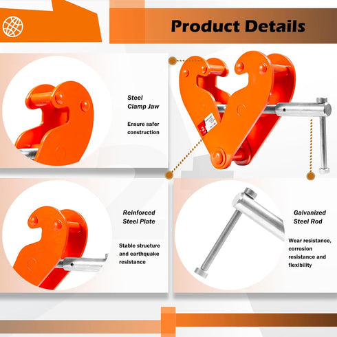 Vertical Beam Clamp, 4400lbs/2 Ton Capacity, 3-9 Inch Opening Range Heavy Duty Steel Beam Clamp Tool