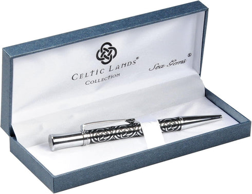 Pen with Celtic Trinity Knot Etched Design in Black and Silver