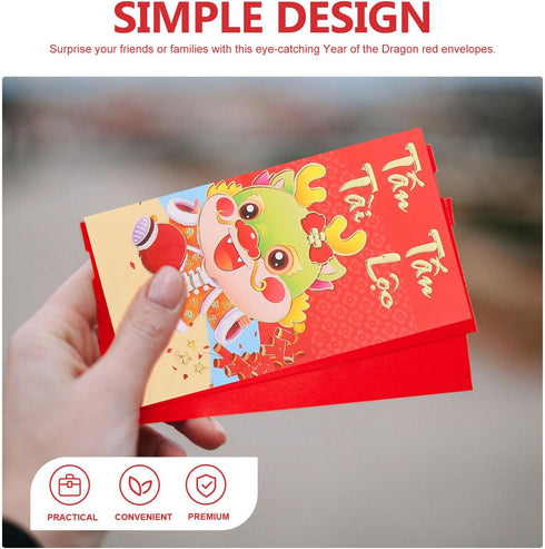 KALLORY 36pcs Vietnamese Red Envelope, Cartoon Red Envelopes for Dragon Year 2024, New Year Money Bag & Pouch