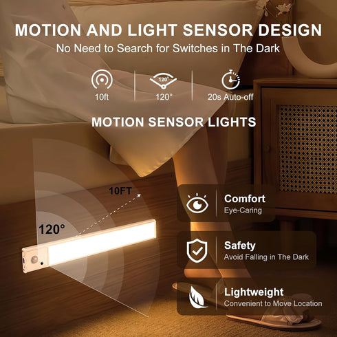 4 Pack, Closet 3 Counter Under Cabinet Lighting Wireless Motion Sensor LED Light with Remote, USB-C Rechargeable, Color