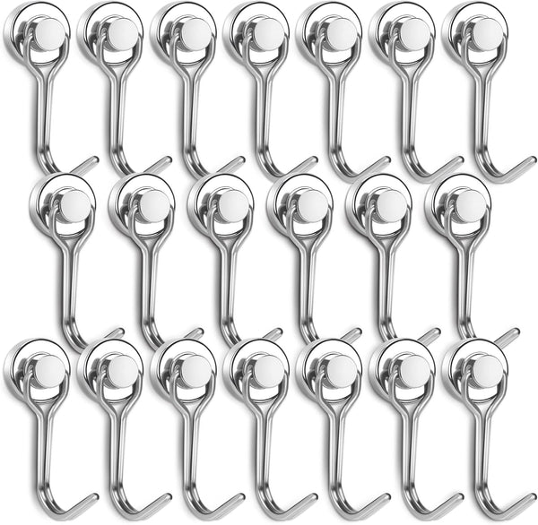 E BAVITE 30LB Magnetic Hook, 20 Pack, New Upgraded Swivel Swing Hook, Strong Neodymium Magnet for Refrigerator and