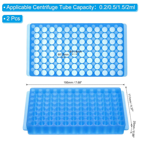 PATIKIL 96 Wells Tube Rack, 2 Pcs Vial Rack Double Panel Centrifuge Tube Holder for Microcentrifuge Tubes 0.2/0.5/1.5/2ml, Blue