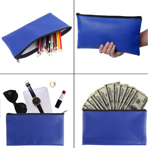 Zipper Bank Bags, 4-Pack PU Leather Cash & Coin Pouch with Zipper (Blue)