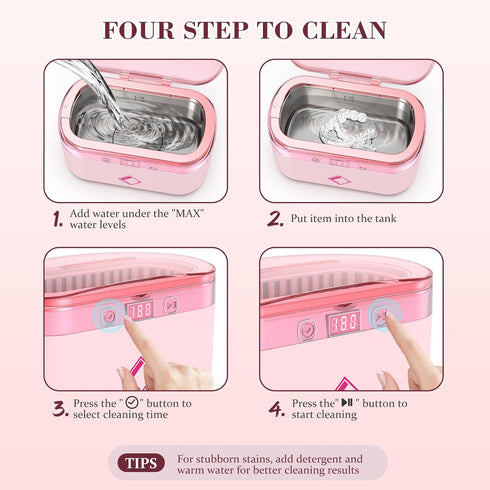 LifeBasis 17 OZ Ultrasonic Jewelry Cleaner, Portable with 42kHz and 5 Cleaning Timer for Jewelry, Eyeglasses, Watches -