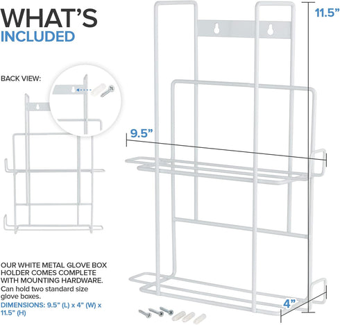Glove Box Dispenser (White), Metal Wall Mount Holder for Glove Box