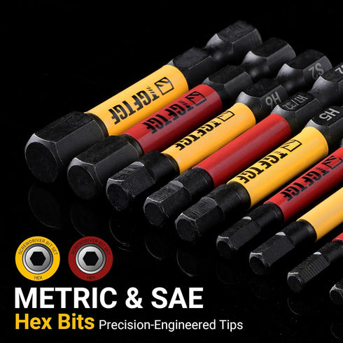 Set, 24PCS, 2-inch S2 1/4" Set, Set, Impact Hex Head Allen Wrench Drill Bit (Metric & SAE), Premium Steel Hex-Shank Hex