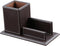 KINGFOM PU Leather Desk Organizer, Pencil Holder with Business Cards Stand, School Office Supplies Caddy - Brown
