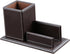 KINGFOM PU Leather Desk Organizer, Pencil Holder with Business Cards Stand, School Office Supplies Caddy - Brown