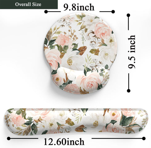 Pink Flower Desktop Mat, Aesthetic Wrist Support Keyboard Mouse Wrist Rest Set for Comfortable Typing & Pain Relief