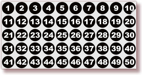 iSYFIX Black Consecutive Number Stickers, 1 to 50, 1-inch, Vinyl Self Adhesive Decal for Organizing, Storage,