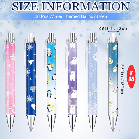 Yeaqee 36 Pcs Winter Themed Party Snowflake Pens Frozen Themed Ballpoint Pen Black Ink Retractable Pen Winter Pens Winter Party Favors for Winter Birthday Party, Reward Prizes for School by Yeaqee