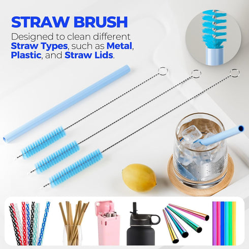 6 Pack Set, 14" 3 4-in-1 Holikme Brush Long Handle Stainless Steel Cleaner, Straw Brushes, Cleaning Brush for Water